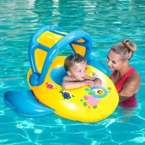 SwimWays- Baby Shark Sun Canopy Baby Boat with Music